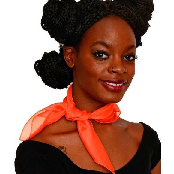 Orange Sheer Chiffon Scarf 50s Style for Head Neck Costume 21" Square - Hey Viv - Picture 3 of 7
